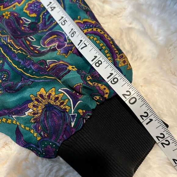 Vintage Spenser Jeremy blue and green silk paisley zip bomber jacket size large - Picture 13 of 13
